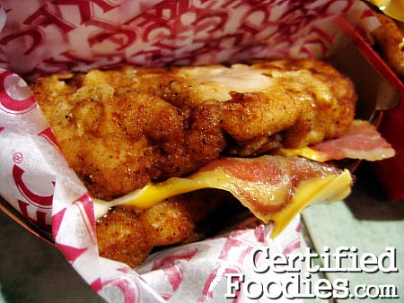 My KFC Double Down sandwich - bacon, mayonnaise, cheese and 2 chicken fillets - CertifiedFoodies.com