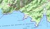 Carte de la côte entre Cala di Furnellu et la plage de Roccapina avec le parcours entre Cala di Furnellu et le sentier de Roccapina