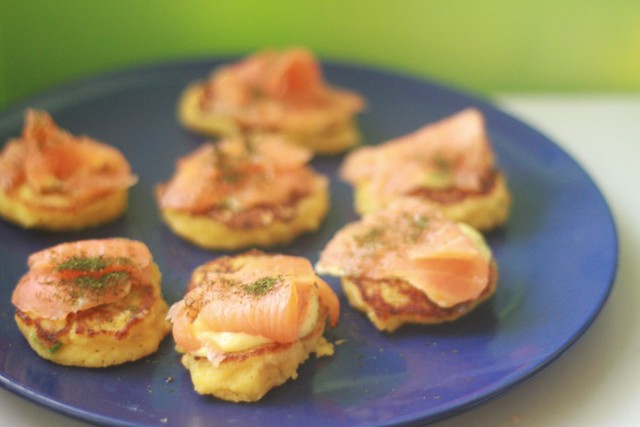 potato pancakes with salmon and dill