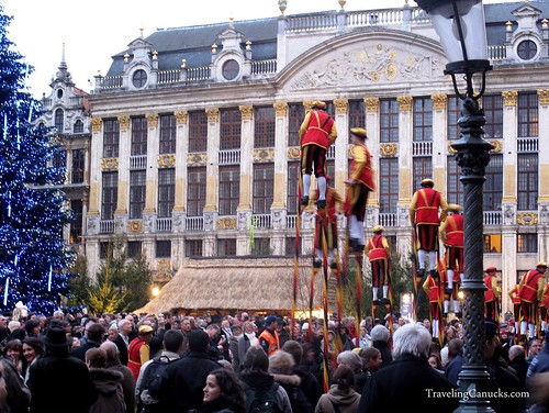 Festive Stilt Walkers in Brussels
