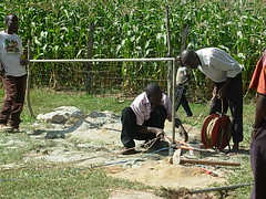 Mutsembi primary school-mesuring water level during Test pumping