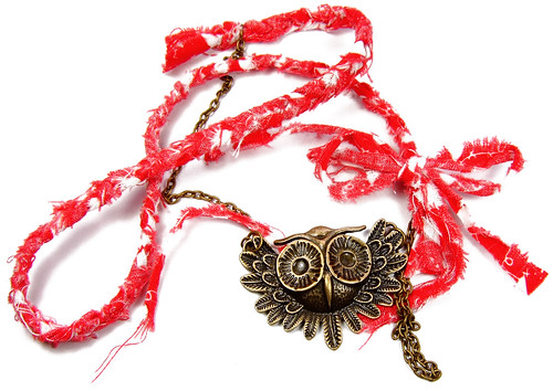 Braided fabric and owl necklace