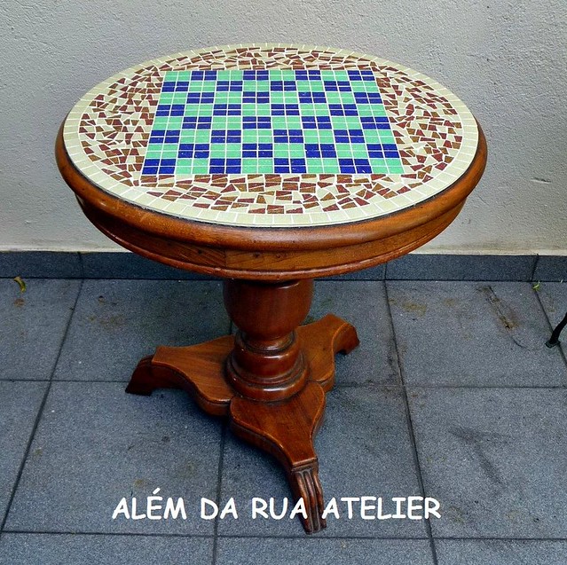 Mesa de Mosaico - Tabuleiro de damas e xadrez