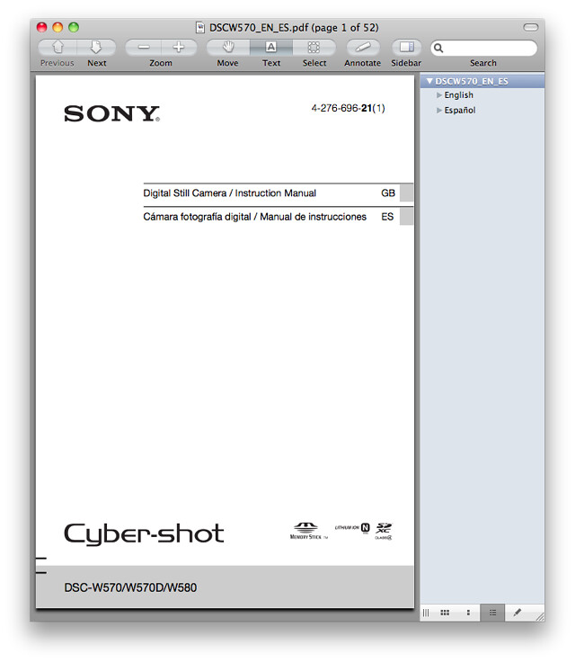 Sony W570 Manual