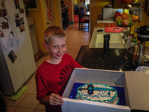 Kai with his Minecraft cake • <a style="font-size:0.8em;" href="http://www.flickr.com/photos/96277117@N00/14283870780/" target="_blank">View on Flickr</a>