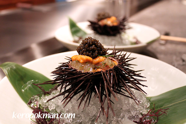 Marinated Botan Ebi with Sea Urchin and Oscietra Caviar