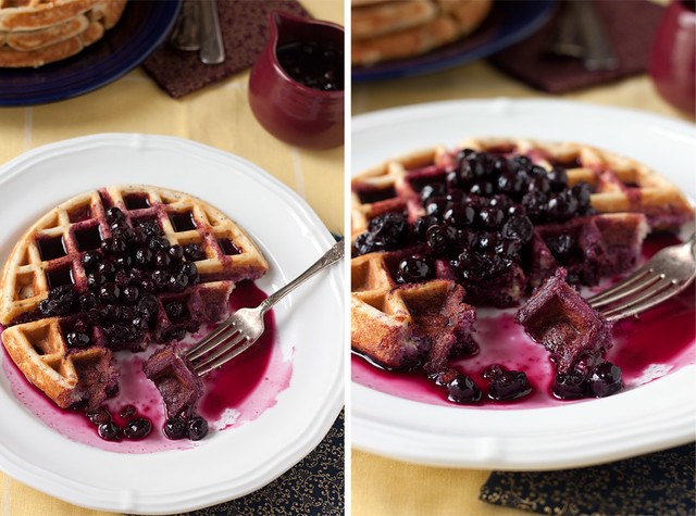 Lemon Poppy Seed Waffles with Blueberry Syrup