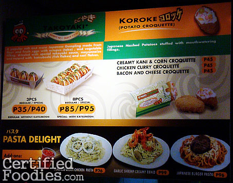 Kido Manga's other food choices, including Takoyaki - CertifiedFoodies.com