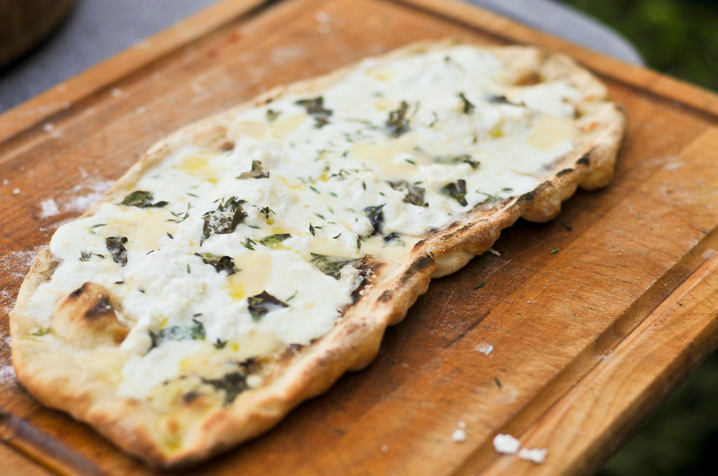 Grilled White Pizza with Four Cheeses and Herbs