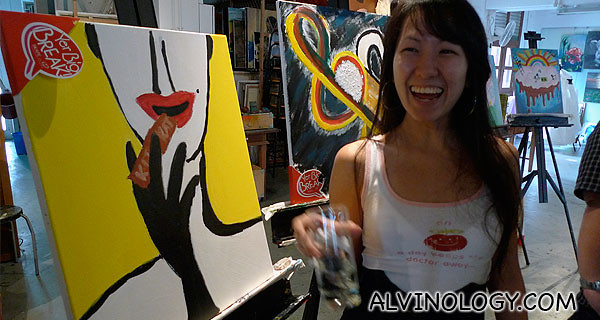 Christine with her "Kit Kat cigar" painting