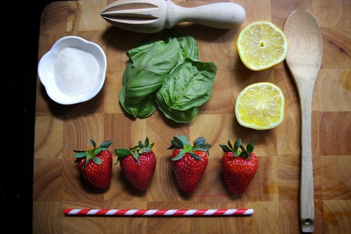 the making of a strawberry basil soda