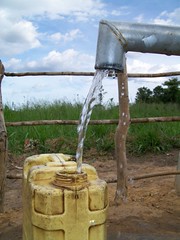 Clean water fills a jerry can