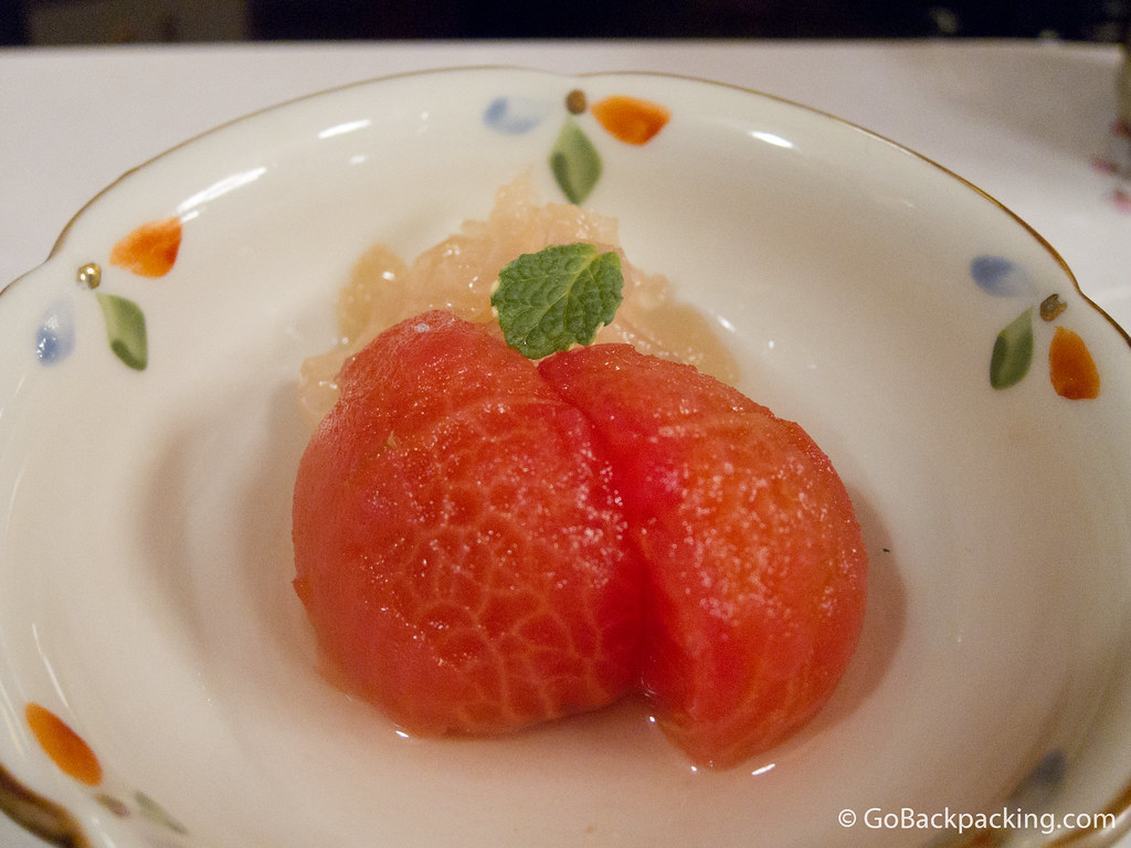 Course #6: fresh peeled tomato (I think)