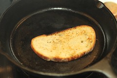 toasting the bread for breadcrumbs