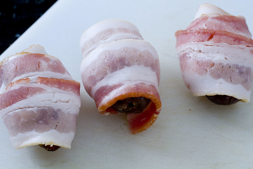 wrap bacon around stuffed dates