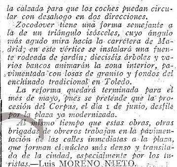 Anuncio de las Obras de reforma de Zocodover en 1961 escrito por Luis Moreno Nieto en ABC