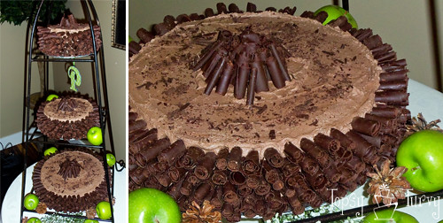 chocolate curl wedding cake finished