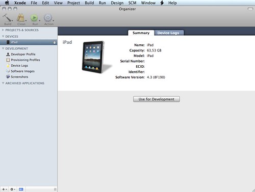 Xcode con iPad connesso