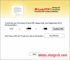sonic pdf creator pin