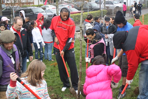 March 18, 2011 Friends of Trees Planting with Portland Trail Blazer Marcus Camby
