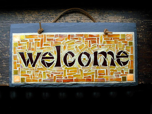 Welcome Sign Mosaic in Warm Tones