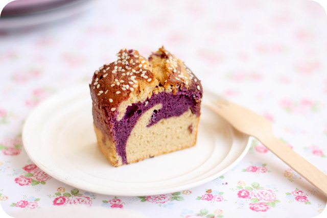 Purple Sweet Potato & Sesame Marble Cake