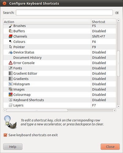 GIMP Configure Keyboard Shortcuts