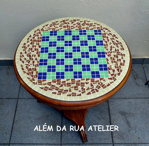 Mesa de Mosaico - Tabuleiro de damas e xadrez