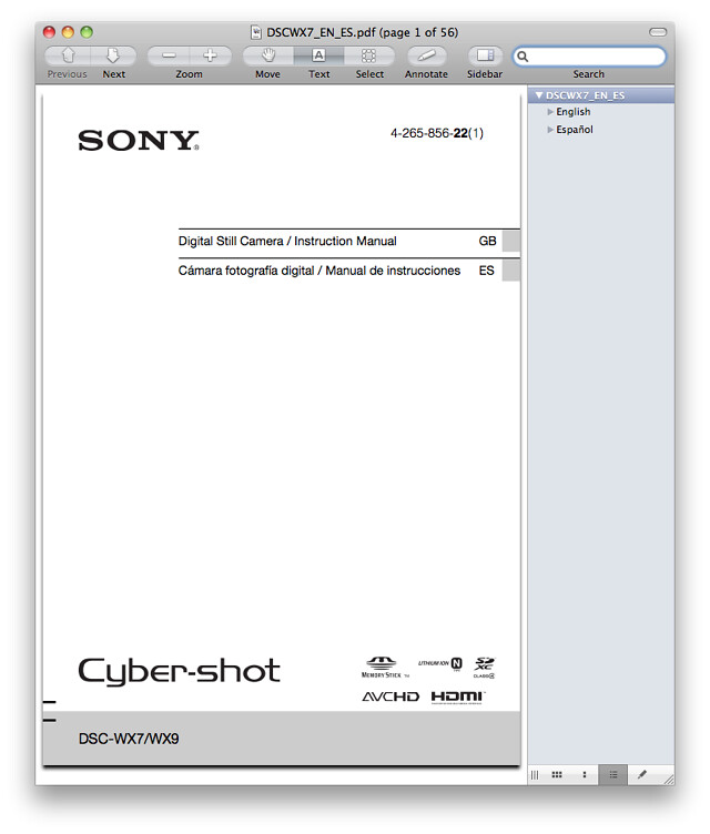 Sony WX9 Manual
