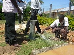 Ikobero sec.school-water flowing during Test pumping