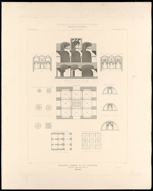 Grabados de La Mezquita de Tornerías de José Amador de los Ríos publicados en 1879 en Monumentos Arquitectónicos de España