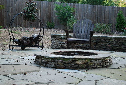 flagstone fire pit in fall