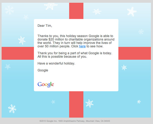 Google 2010 Holidays $20 Million