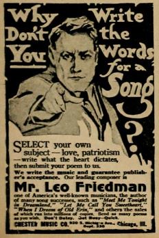 Vintage Advert for Song Writing Correspondence Course : Motion Picture Classic Jan 1920
