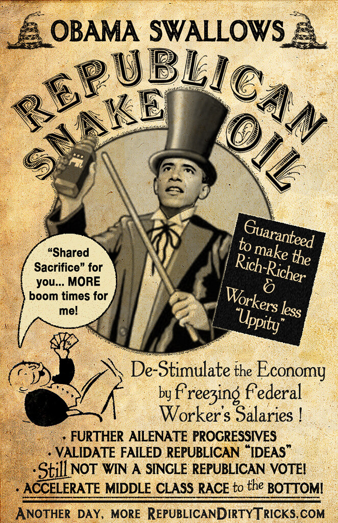 Obama Buys Republican Snake Oil Freezes Federal Pay Image