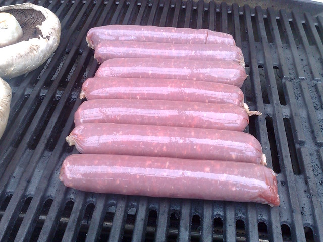 Kangaroo sausages on the barbecue
