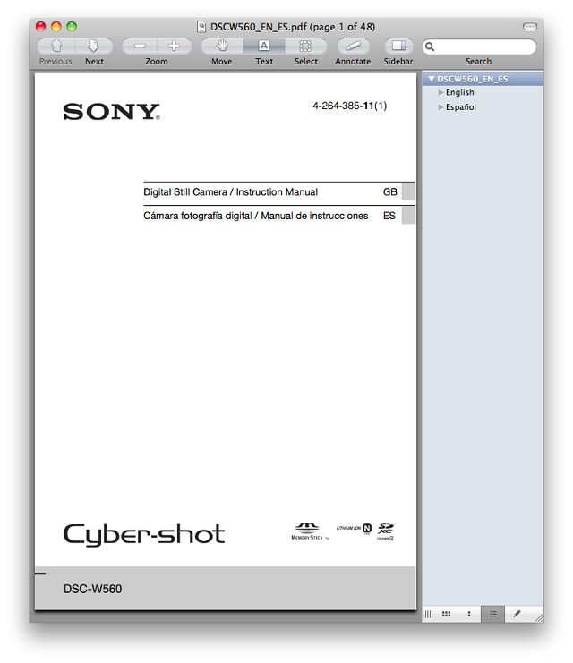 Sony W560 Manual (Basic)