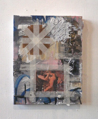 Zavier Ellis 'Hostage Barricade', 2011 Oil, inkjet print, paper, tape on canvas 35.5x28cm