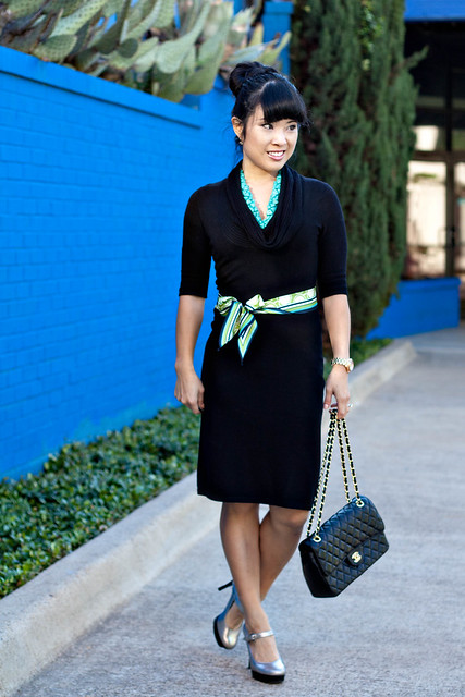 express black cowl dress eshakti turquoise necklace guess silver mary jane pumps chanel lambskin quilted purse