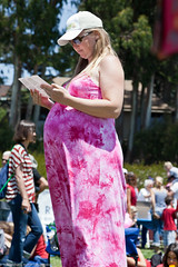 Pregnant lady in beautiful pick flowing dress....