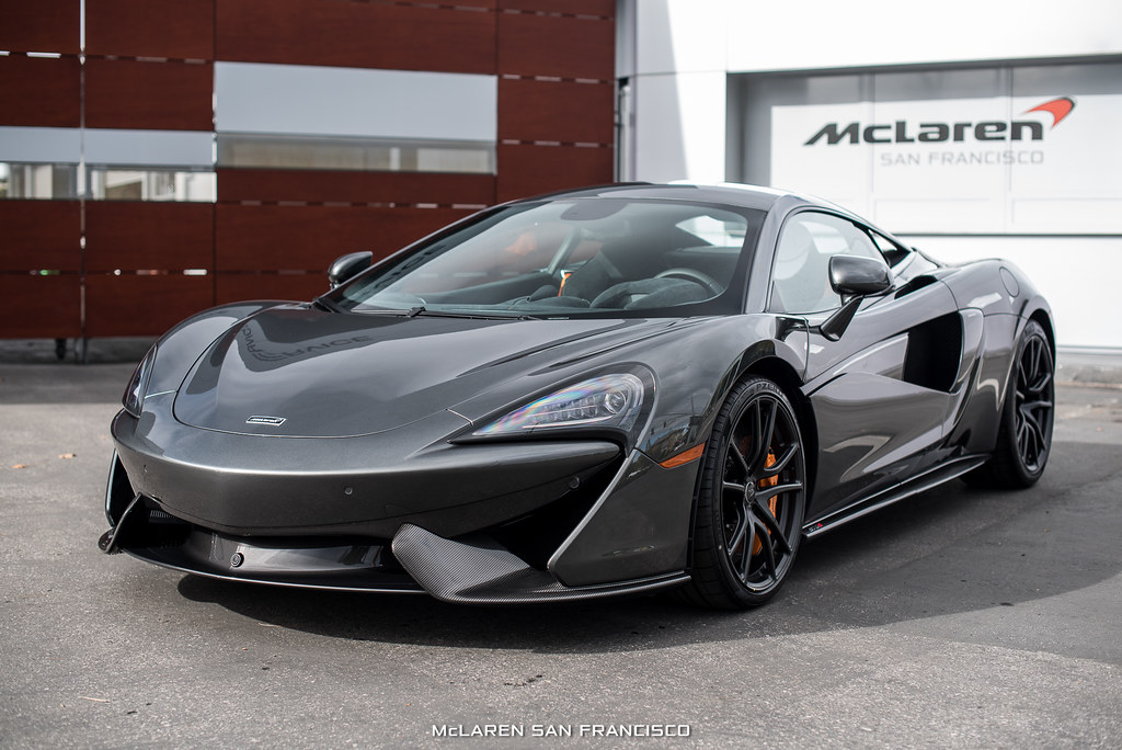 Mclaren 570s In Storm Grey With Orange Brake Calipers And Seatbelts Super Cars Luxurious Cars Dream Cars