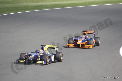 Felipe Nasr and Robin Frijns in the second GP2 race at the 2013 British Grand Prix