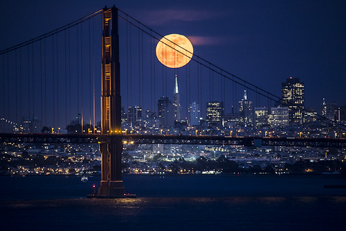 Moonrise Over San Francisco (phil_mcgrew) sanfrancisco nightphotography moon fullmoon goldengatebridge moonrise lunar marinheadlands transamericapyramid earthandspace competition:astrophoto=2012
