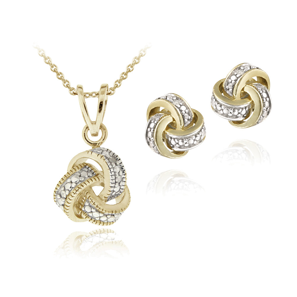 Gold Plated Diamond Accent Love Knot Necklace & Earrings ...