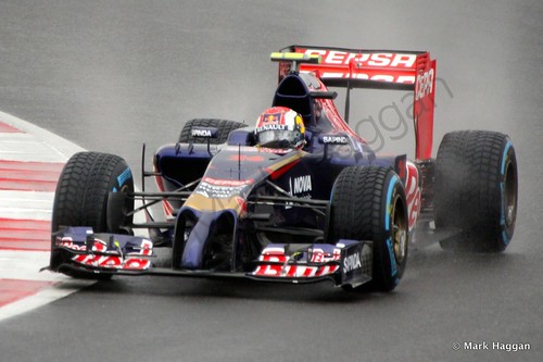 Daniil Kvyat in his Toro Rosso during Free Practice 3 at the 2014 British Grand Prix