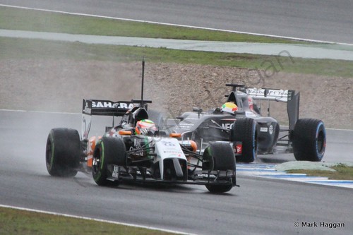 Sergio Perez and Esteban Gutierrez at Formula One Winter Testing 2014
