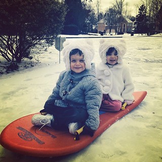 Twins first time sledding!