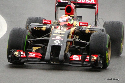 Pastor Maldonado in his Lotus during Free Practice 3 at the 2014 British Grand Prix
