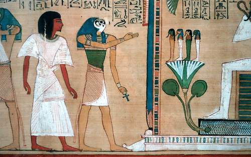 Hunefer's Book of the Dead, detail with Hunefer, Horus and his 4 sons