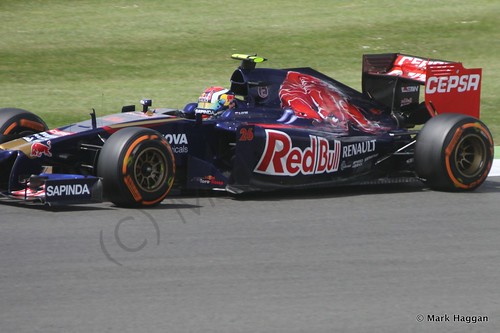 Daniil Kvyat in his Toro Rosso during Free Practice 2 at the 2014 British Grand Prix